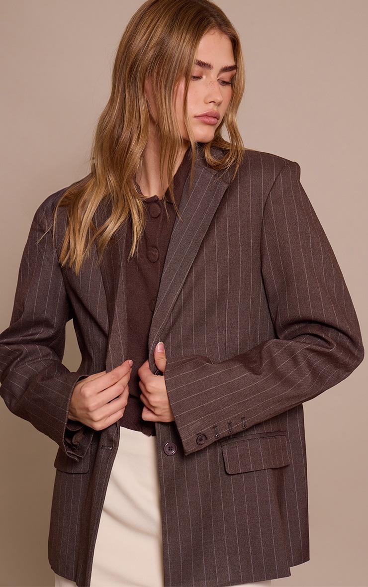 Pretty Little Thing Chocolate Pinstripe Boyfriend Premium Blazer