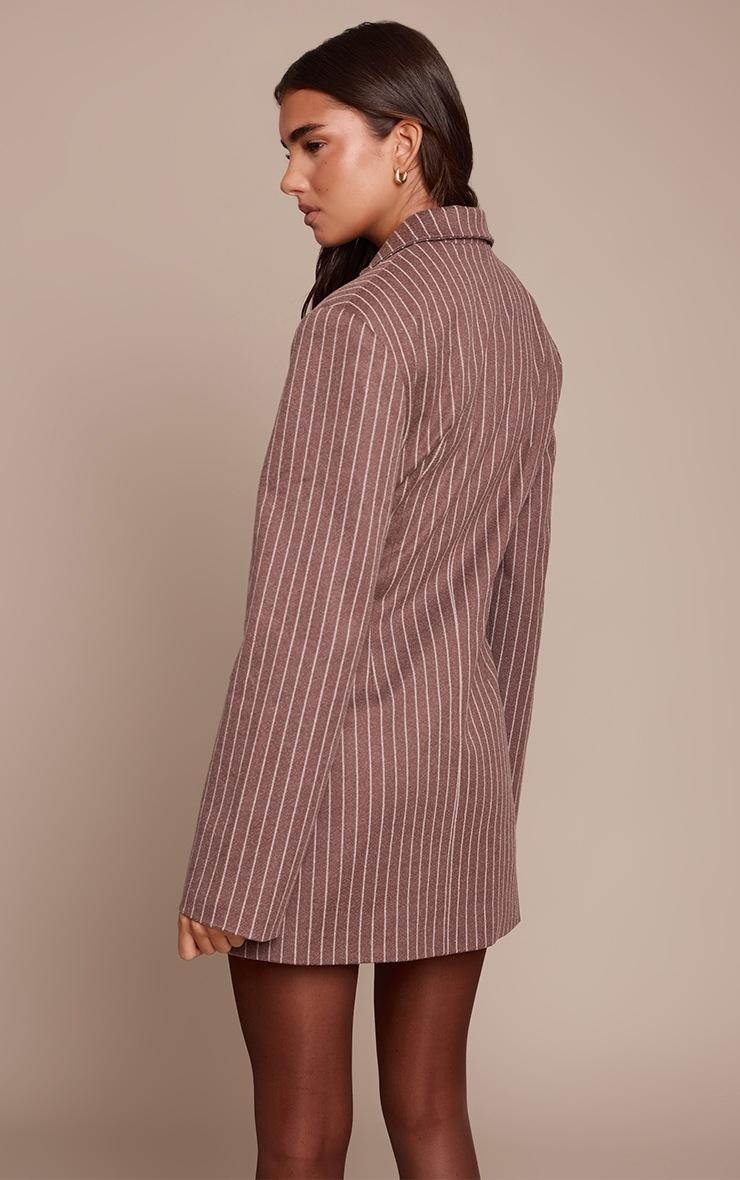 Pretty Little Thing Chocolate Pinstripe Brushed Long Sleeve Blazer Dress