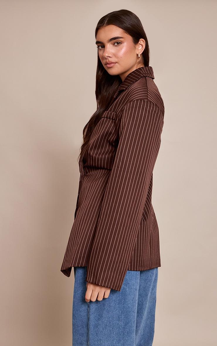 Pretty Little Thing Chocolate Pinstripe Gathered Cinched Waist Blazer