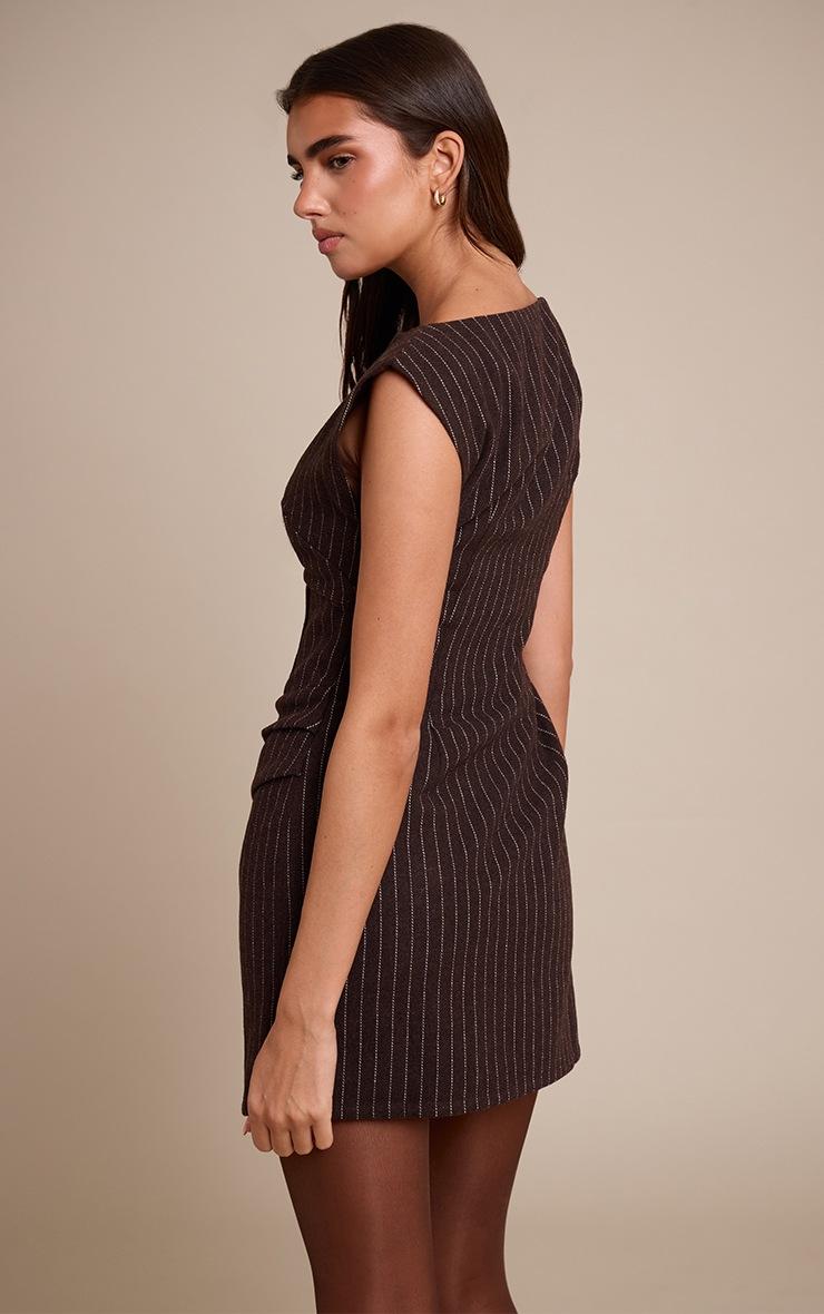 Pretty Little Thing Chocolate Pinstripe Ruched Bodycon Dress
