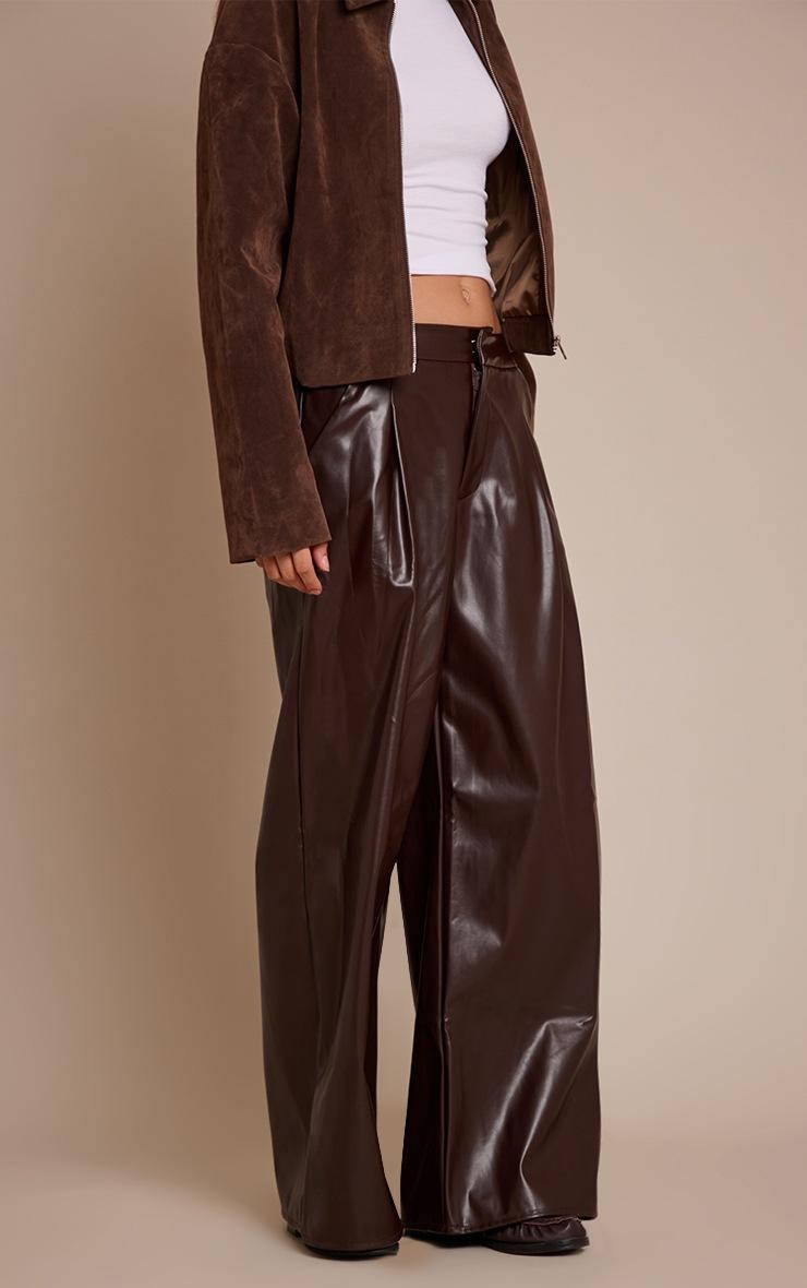 Pretty Little Thing Chocolate Pleated Faux Leather Pants