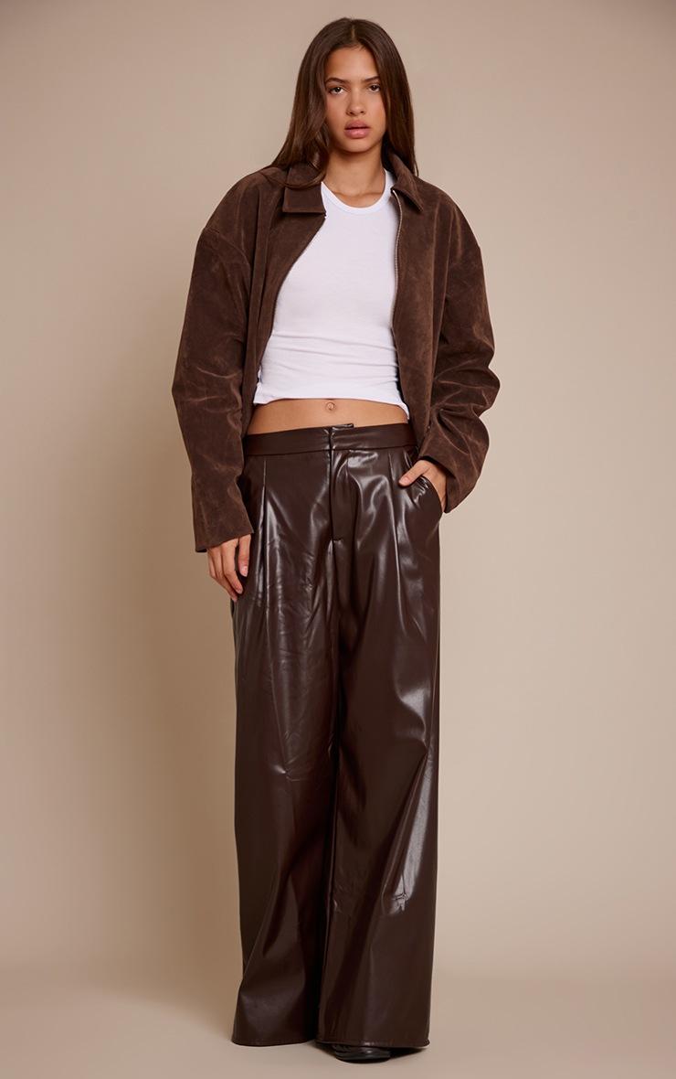 Pretty Little Thing Chocolate Pleated Faux Leather Pants