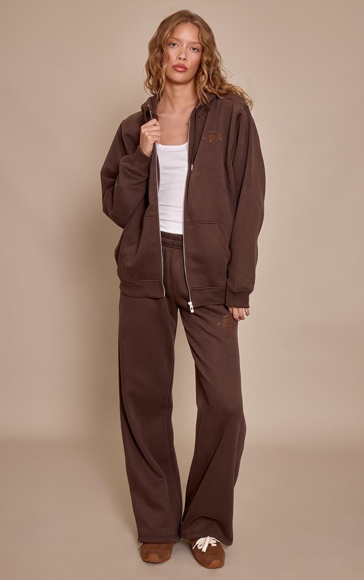 Pretty Little Thing Chocolate PLT Sports Society Full Zip Hoodie