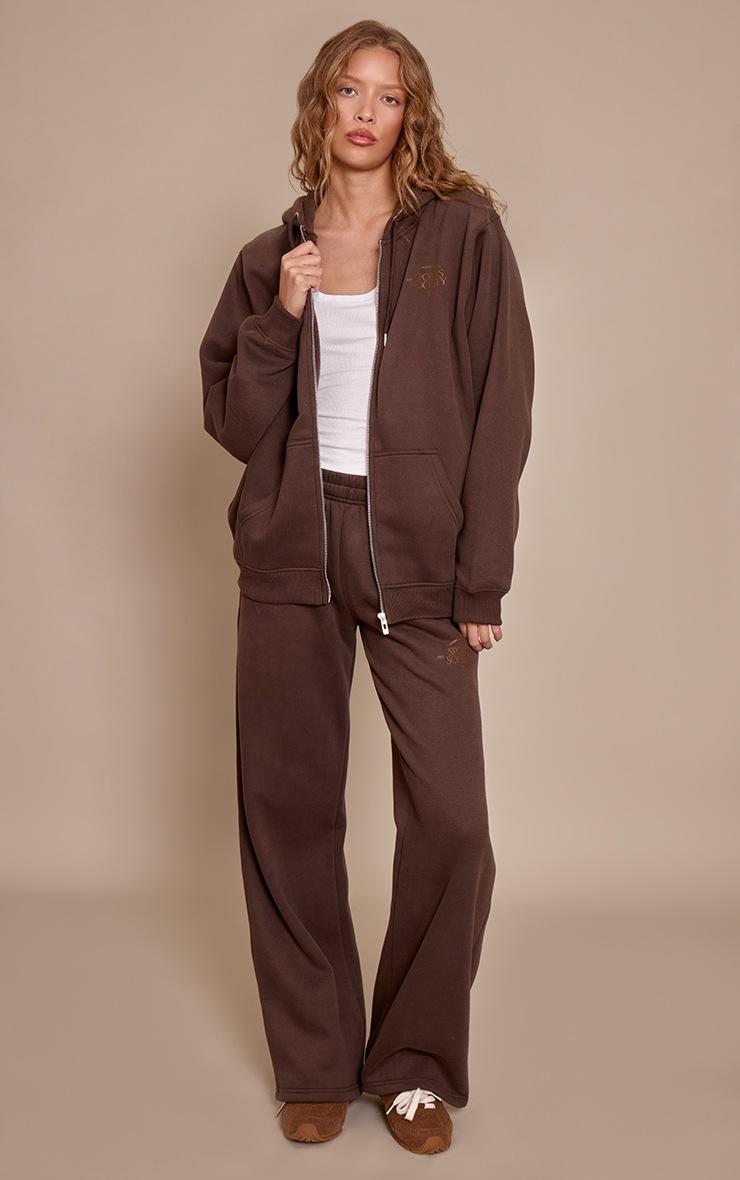 Pretty Little Thing Chocolate PLT Sports Society Straight Leg Sweatpants