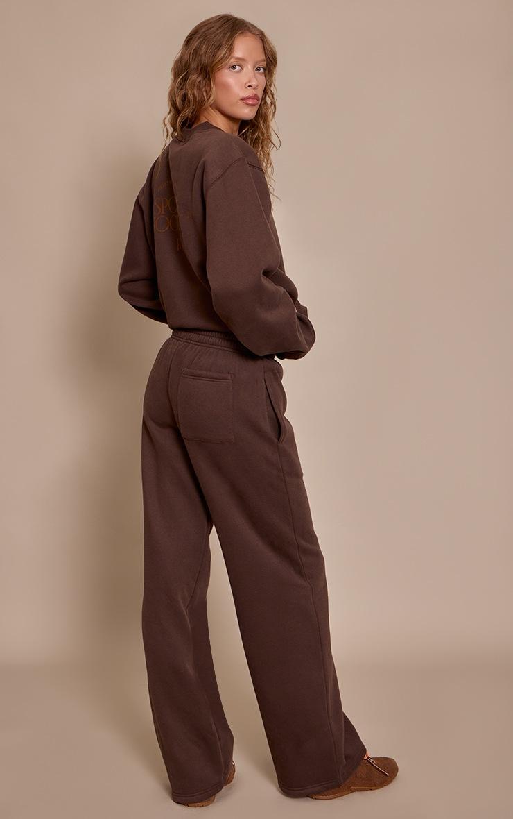 Pretty Little Thing Chocolate PLT Sports Society Straight Leg Sweatpants