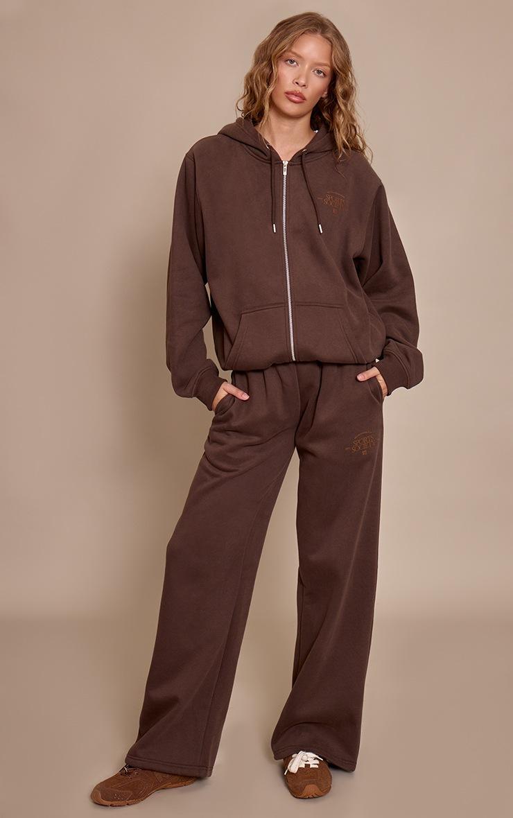 Pretty Little Thing Chocolate PLT Sports Society Straight Leg Sweatpants