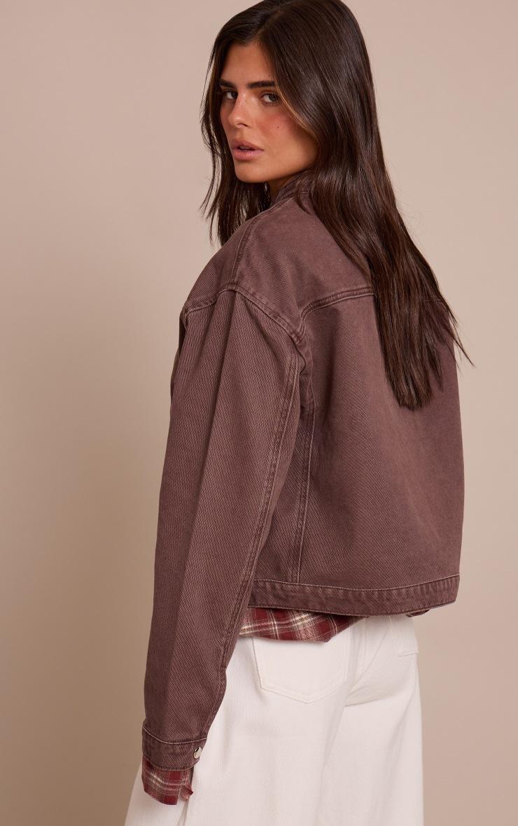 Pretty Little Thing Chocolate Plum Boxy Denim Racer Jacket