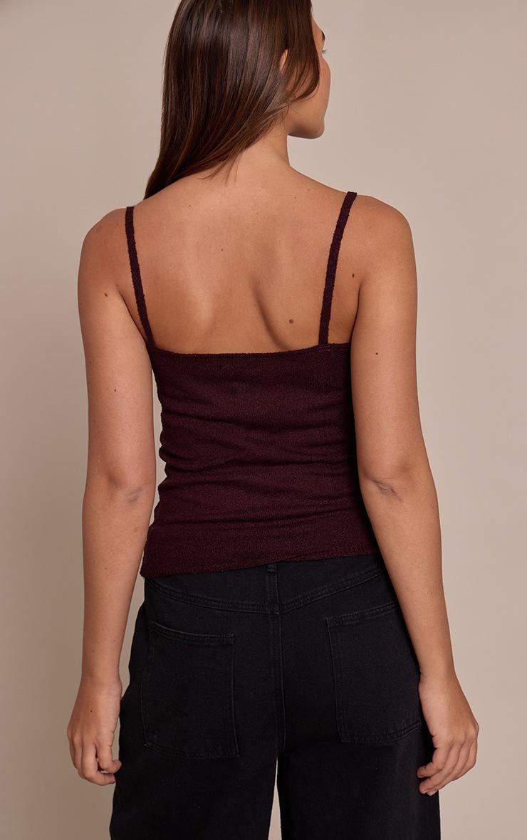 Pretty Little Thing Chocolate Plum Towelling Fine Knit Cami Top