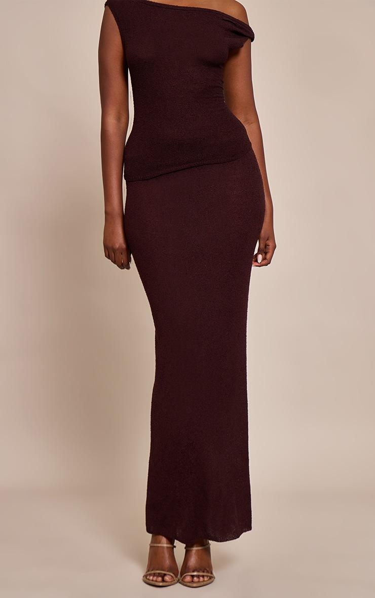 Pretty Little Thing Chocolate Plum Towelling Fine Knit Maxi Skirt