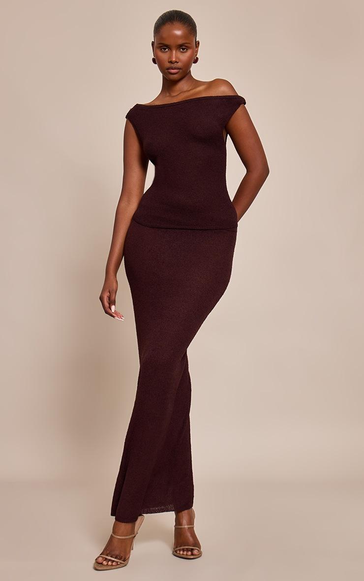 Pretty Little Thing Chocolate Plum Towelling Fine Knit Maxi Skirt