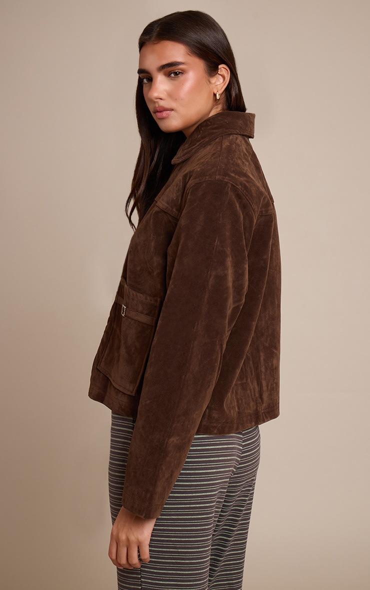 Pretty Little Thing Chocolate Pocket Trim Faux Suede Jacket