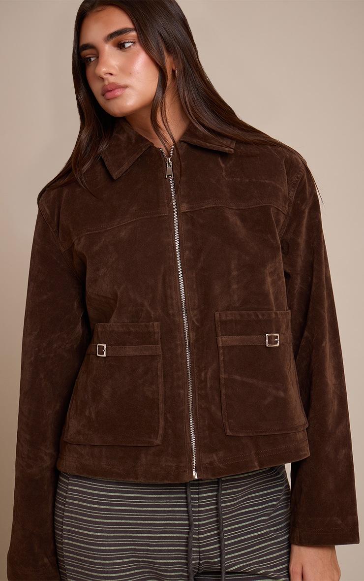Pretty Little Thing Chocolate Pocket Trim Faux Suede Jacket