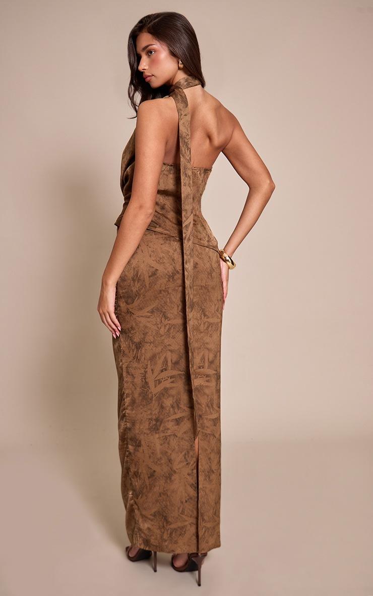 Pretty Little Thing Chocolate Printed Satin Column Maxi Skirt