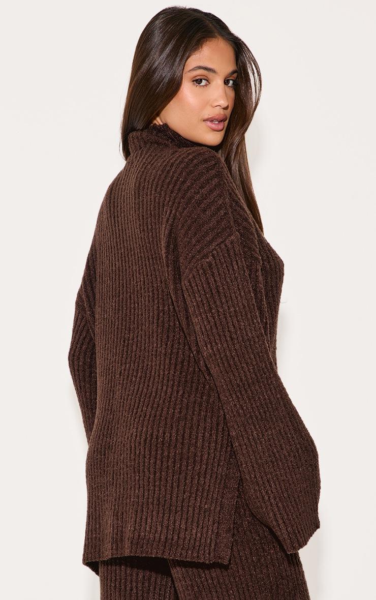 Pretty Little Thing Chocolate Rib Boucle Knit Oversized Sweater