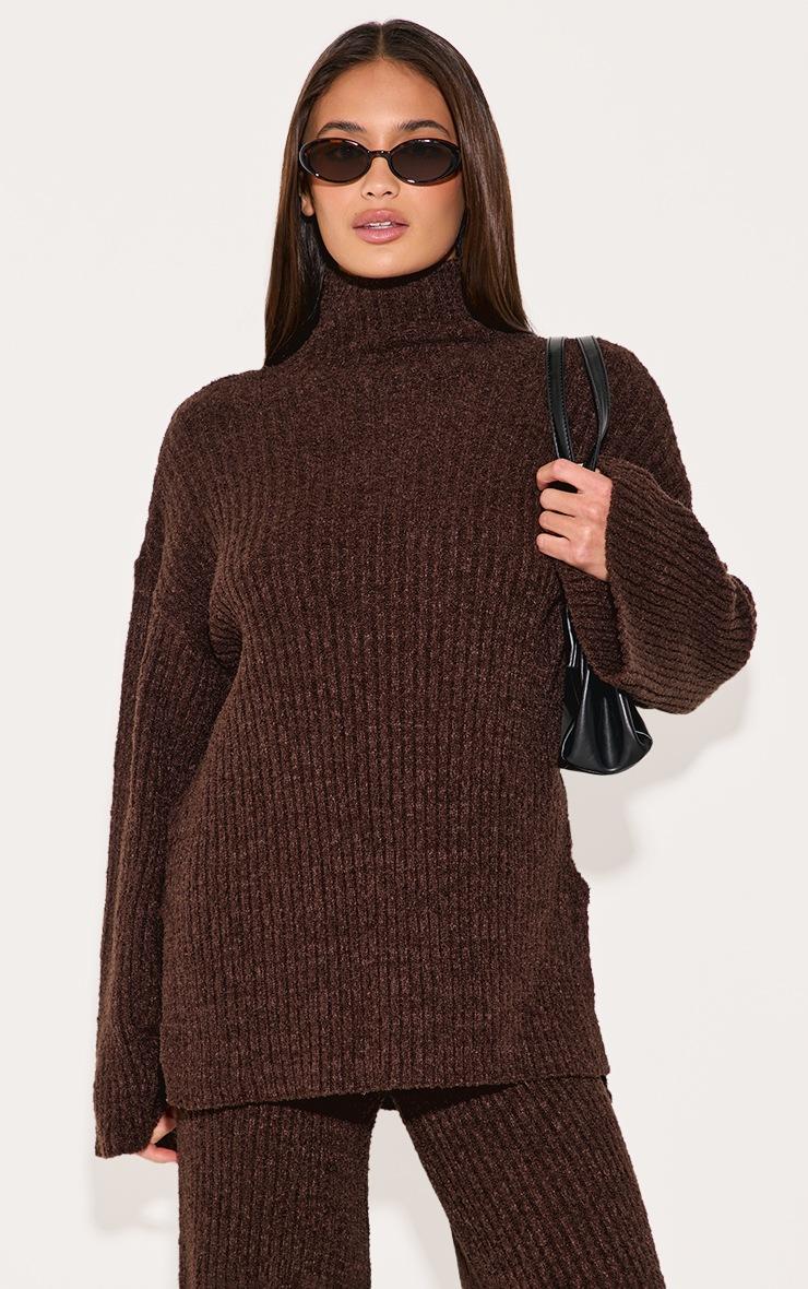 Pretty Little Thing Chocolate Rib Boucle Knit Oversized Sweater