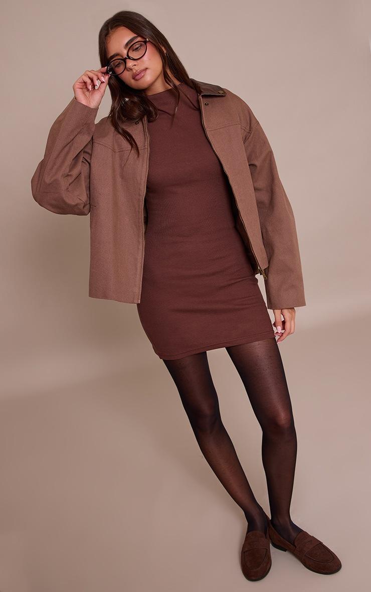 Pretty Little Thing Chocolate Ribbed High Neck Sleeveless Bodycon Dress