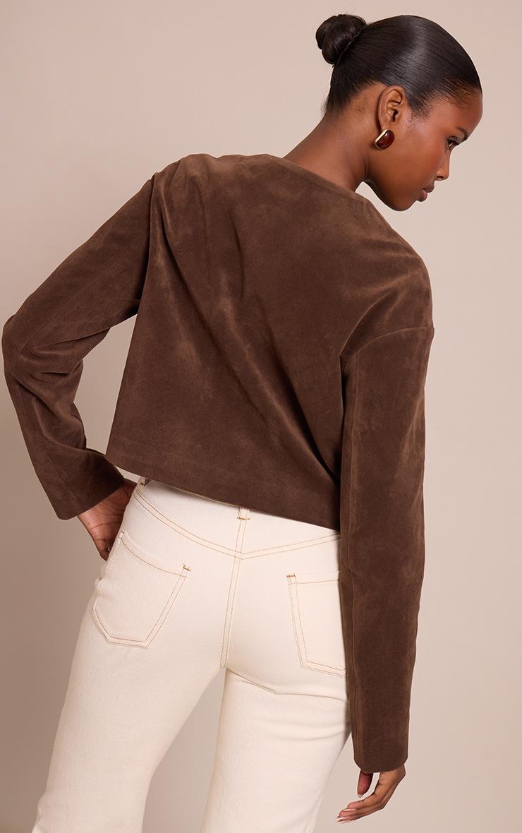 Pretty Little Thing Chocolate Round Neck Gold Button Suede Jacket