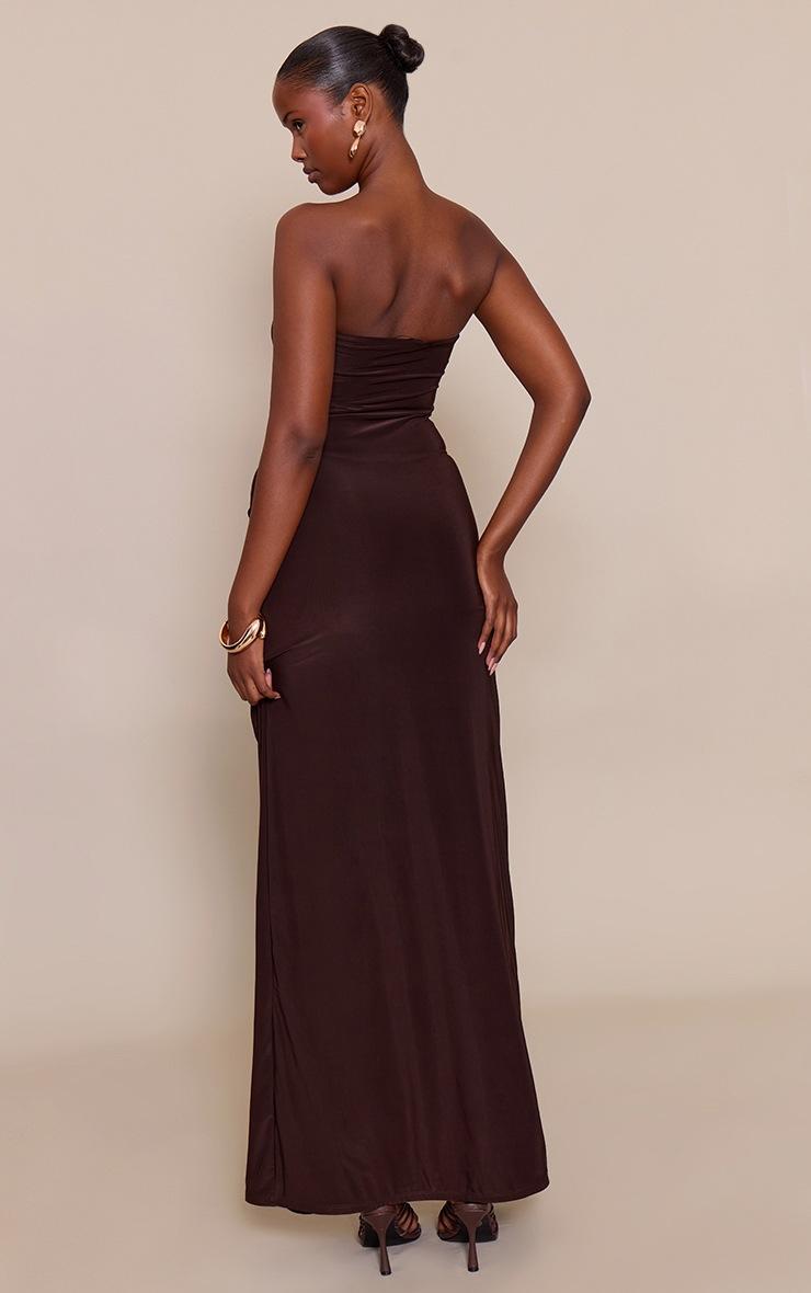 Pretty Little Thing Chocolate Ruched Drape Detail Slinky Maxi Dress