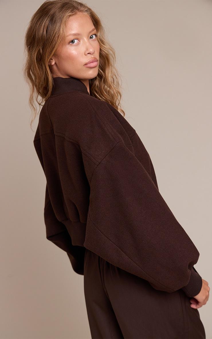 Pretty Little Thing Chocolate Ruched Sleeve Cropped Bomber Jacket