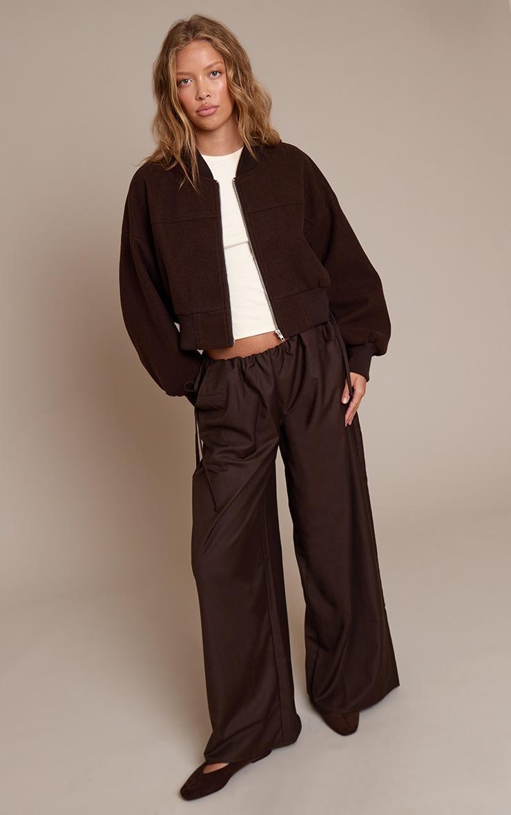 Pretty Little Thing Chocolate Ruched Sleeve Cropped Bomber Jacket