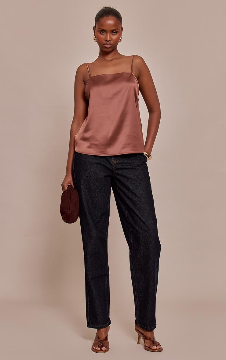 Pretty Little Thing Chocolate Satin Backless Lace Trim Cami Top