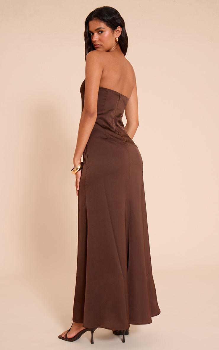 Pretty Little Thing Chocolate Satin Bandeau Maxi Dress