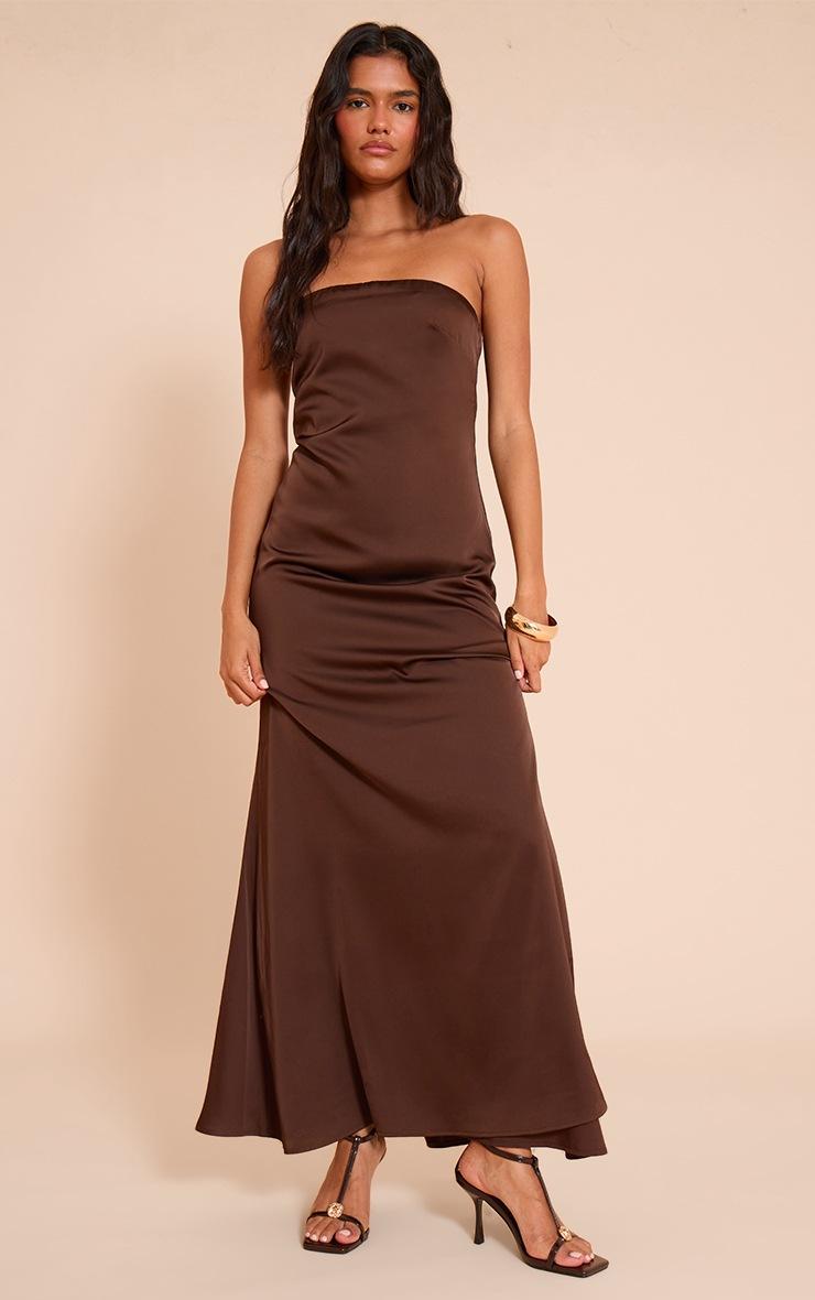 Pretty Little Thing Chocolate Satin Bandeau Maxi Dress