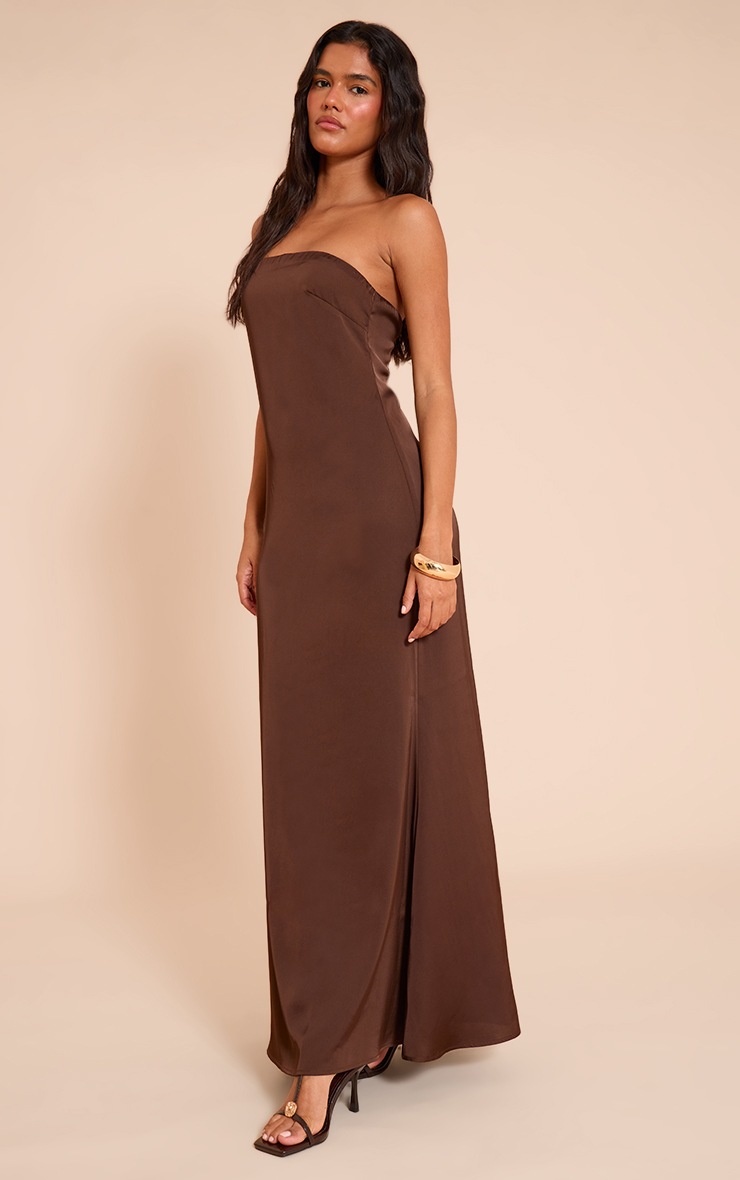 Pretty Little Thing Chocolate Satin Bandeau Maxi Dress