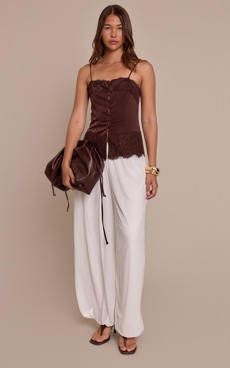 Pretty Little Thing Chocolate Satin Button Up Lace Detail Cami