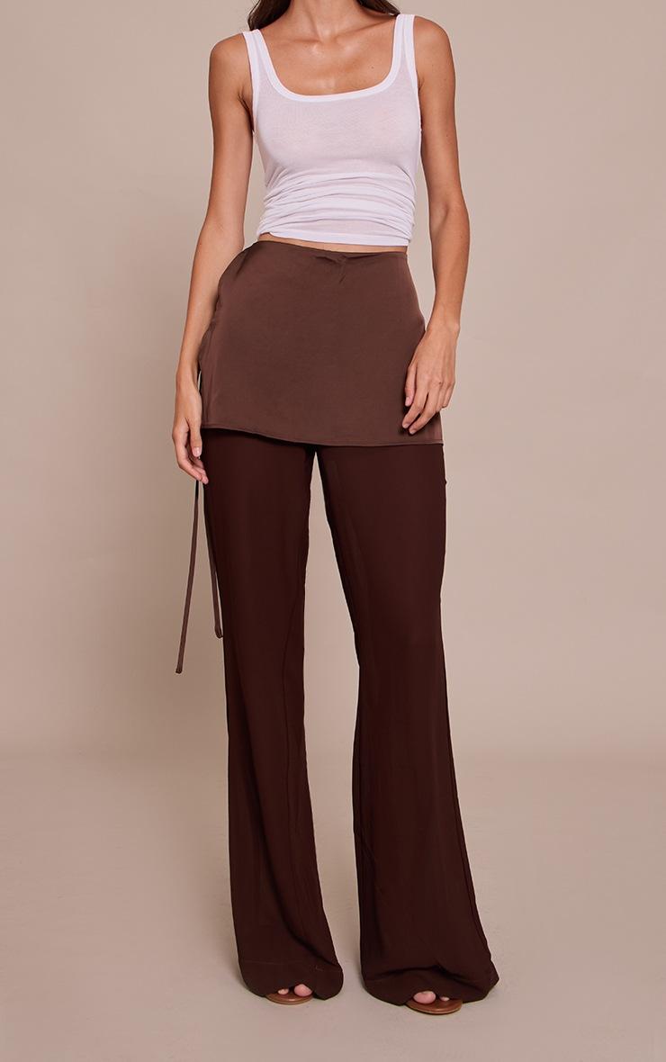 Pretty Little Thing Chocolate Satin Chiffon Overlay Wide Leg Pants