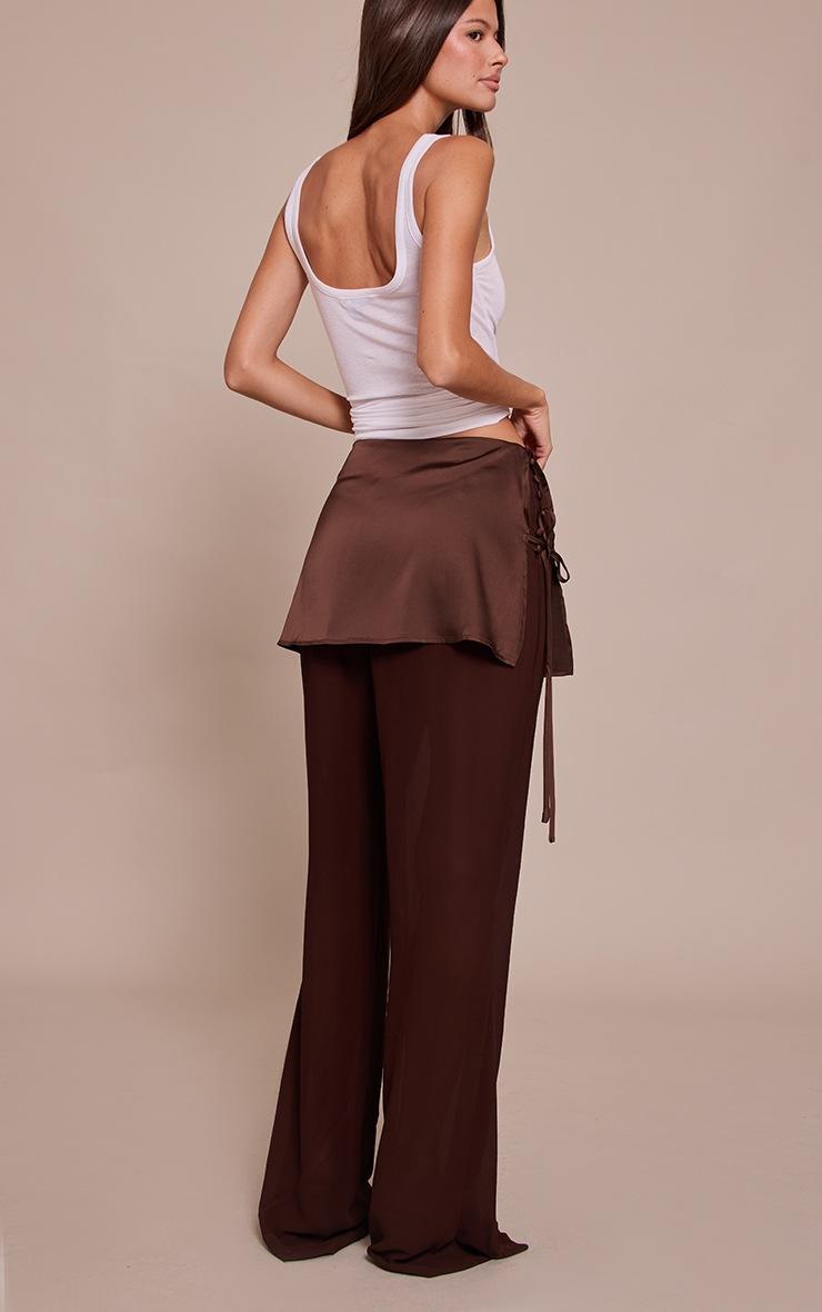 Pretty Little Thing Chocolate Satin Chiffon Overlay Wide Leg Pants