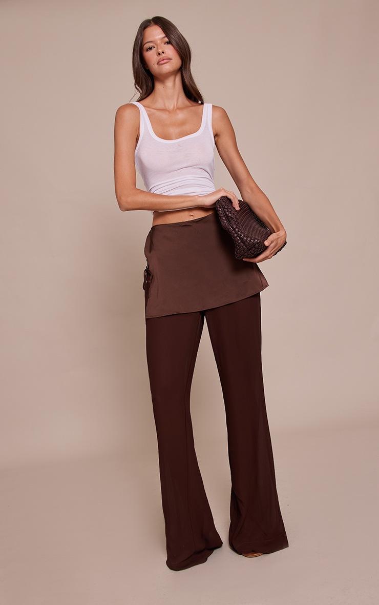 Pretty Little Thing Chocolate Satin Chiffon Overlay Wide Leg Pants