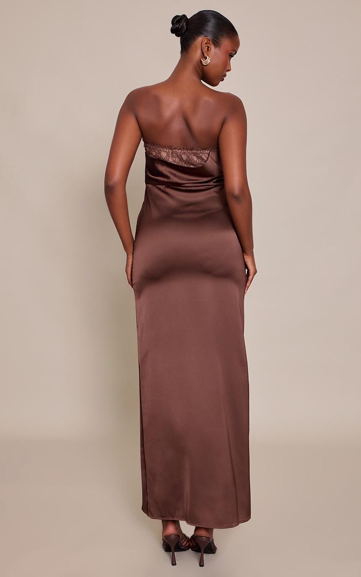 Pretty Little Thing Chocolate Satin Lace Detail Maxi Dress
