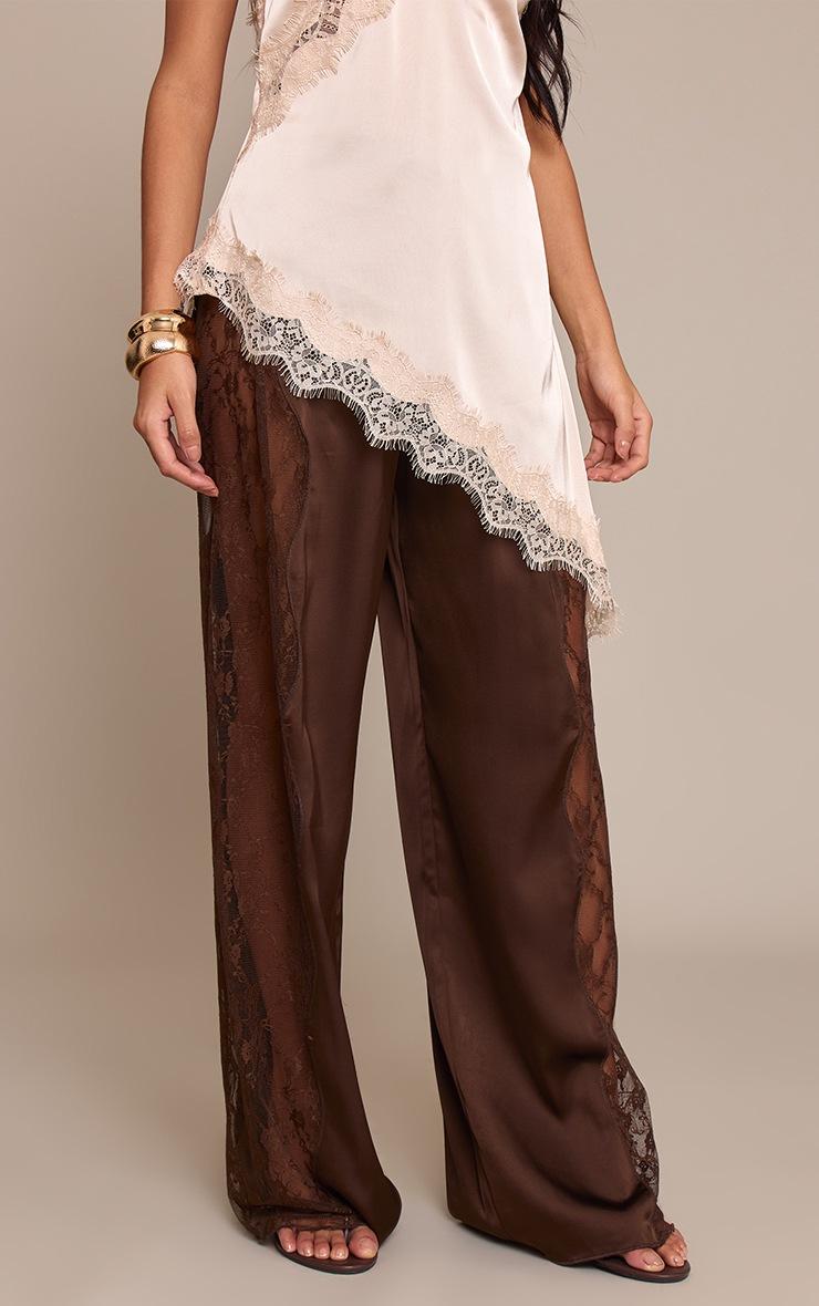 Pretty Little Thing Chocolate Satin Lace Drawstring Pants