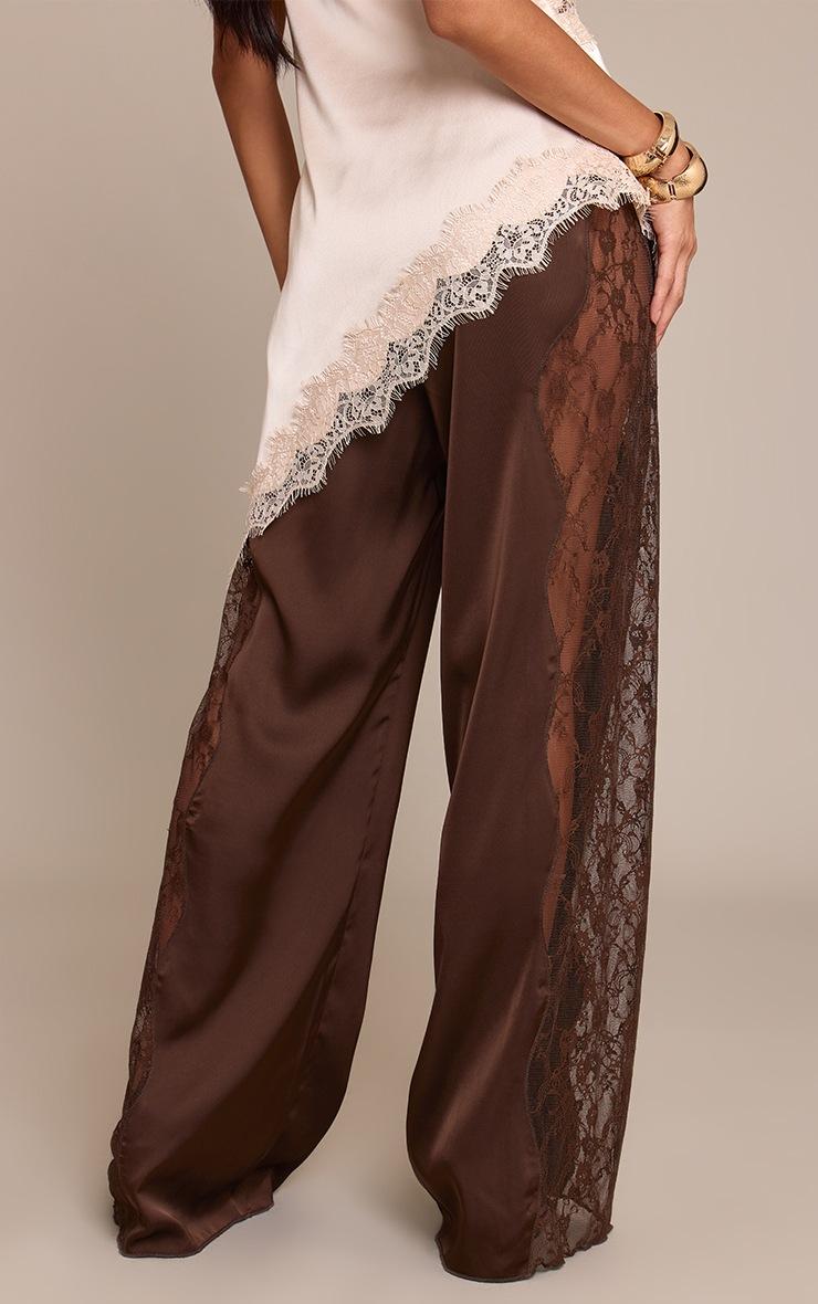 Pretty Little Thing Chocolate Satin Lace Drawstring Pants