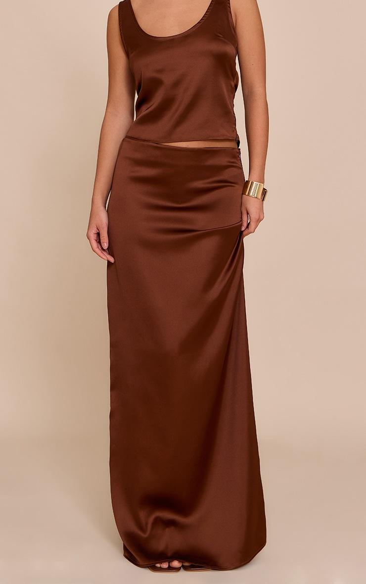 Pretty Little Thing Chocolate Satin Mid Waist Maxi Skirt