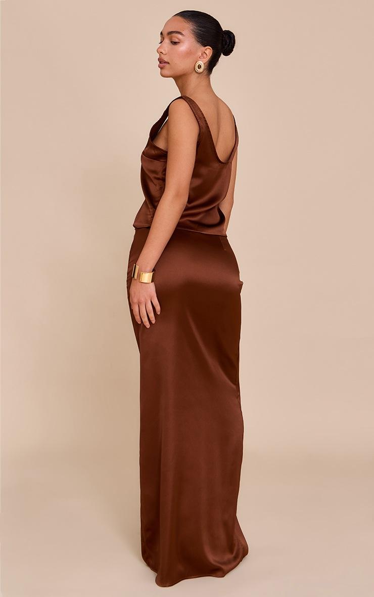 Pretty Little Thing Chocolate Satin Mid Waist Maxi Skirt