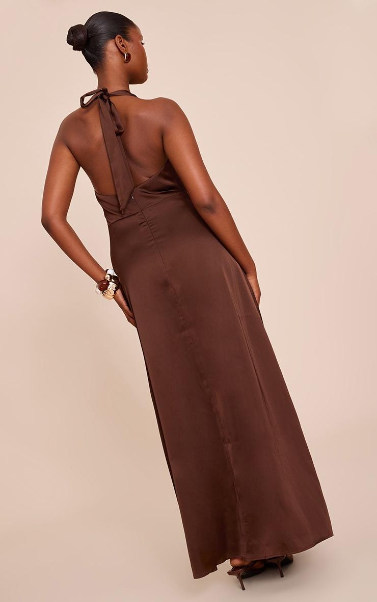 Pretty Little Thing Chocolate Satin V Neck Maxi Dress