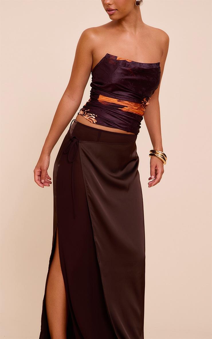 Pretty Little Thing Chocolate Satin Wrap Detail Chiffon Maxi Skirt