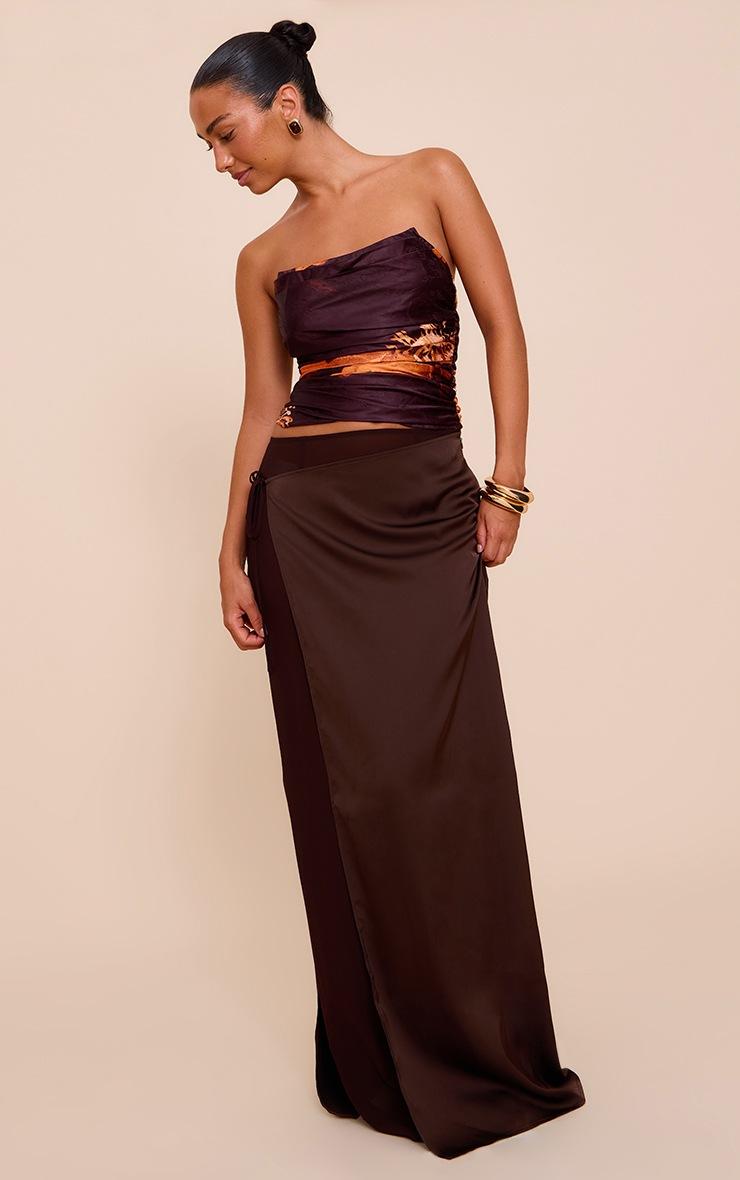 Pretty Little Thing Chocolate Satin Wrap Detail Chiffon Maxi Skirt