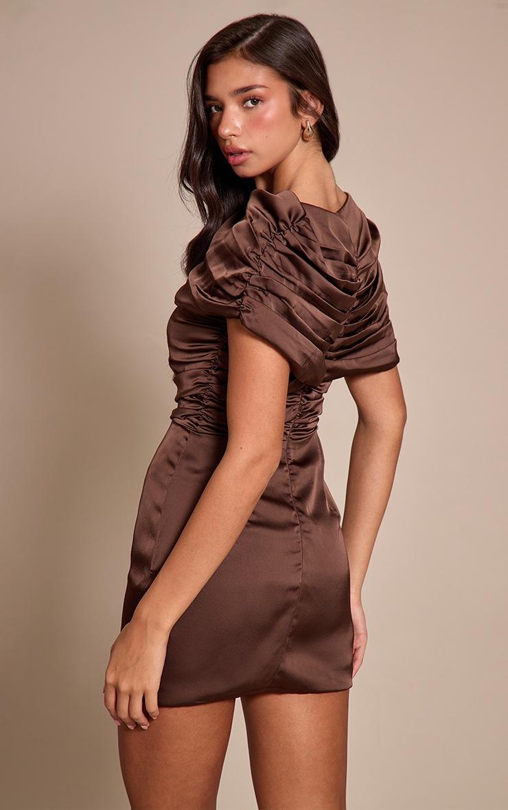 Pretty Little Thing Chocolate Satin Wrap Detail Short Sleeve Mini Dress
