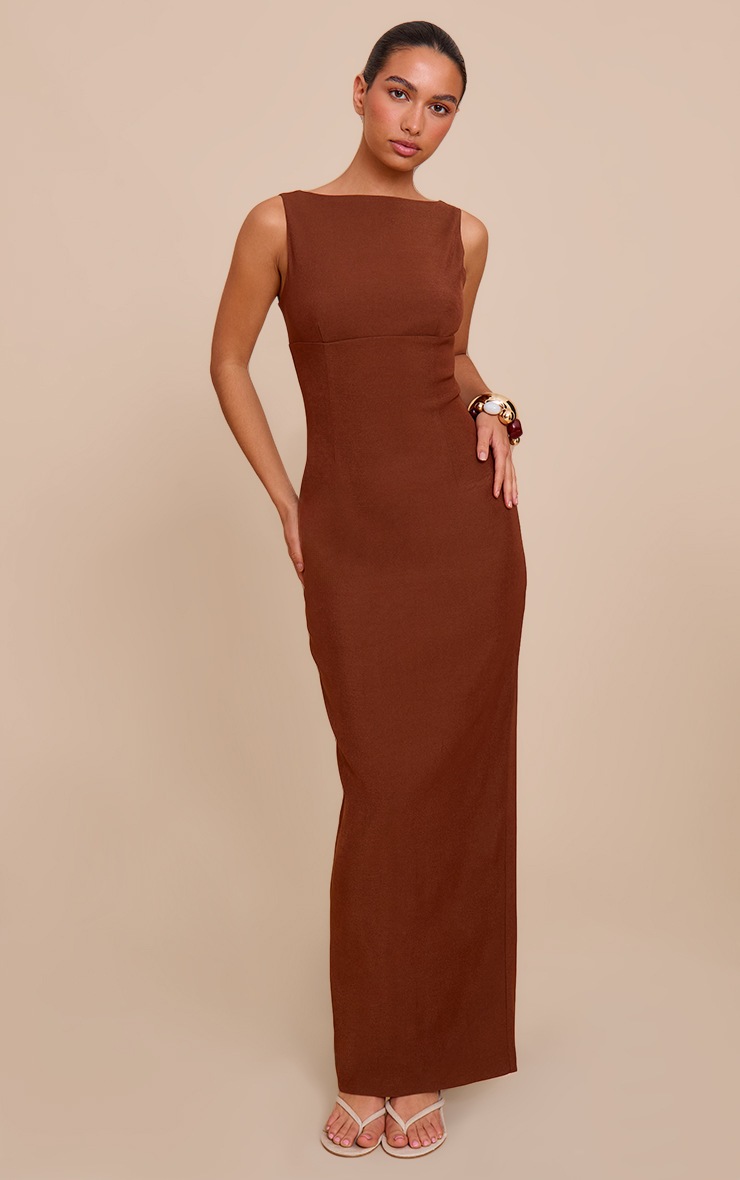 Pretty Little Thing Chocolate Scoop Back Maxi Dress