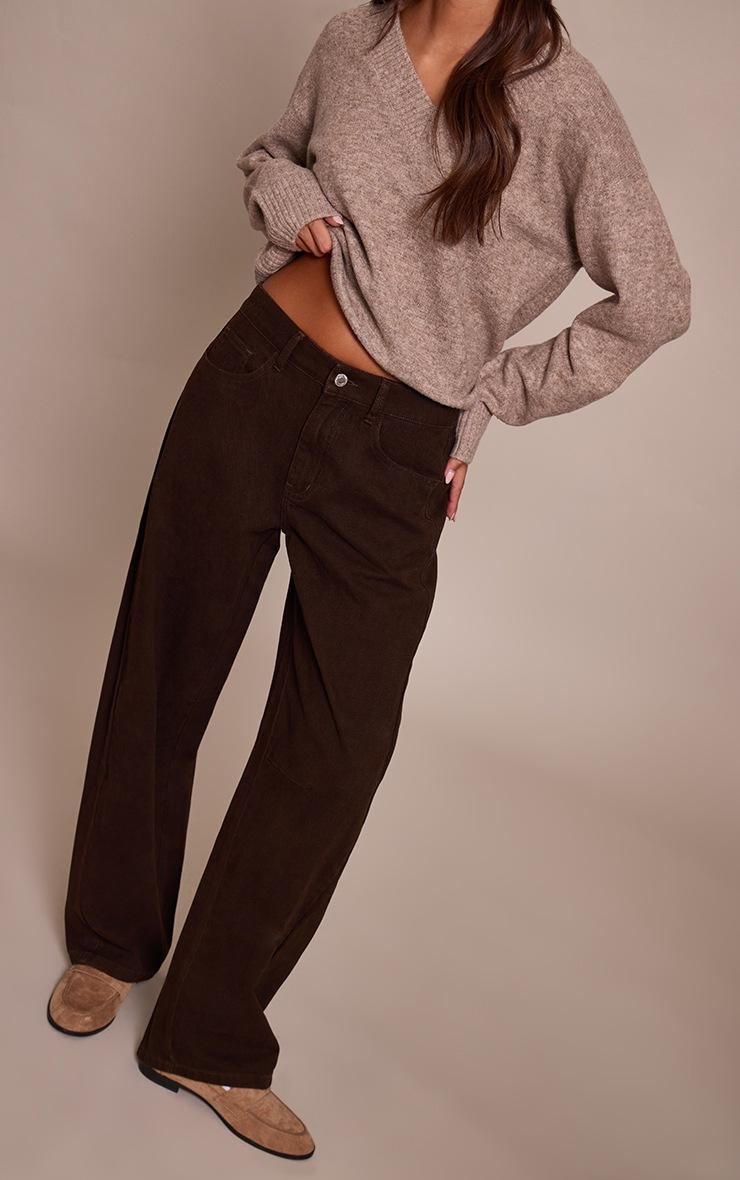 Pretty Little Thing Chocolate Seam Detail Low Rise Barrel Jeans