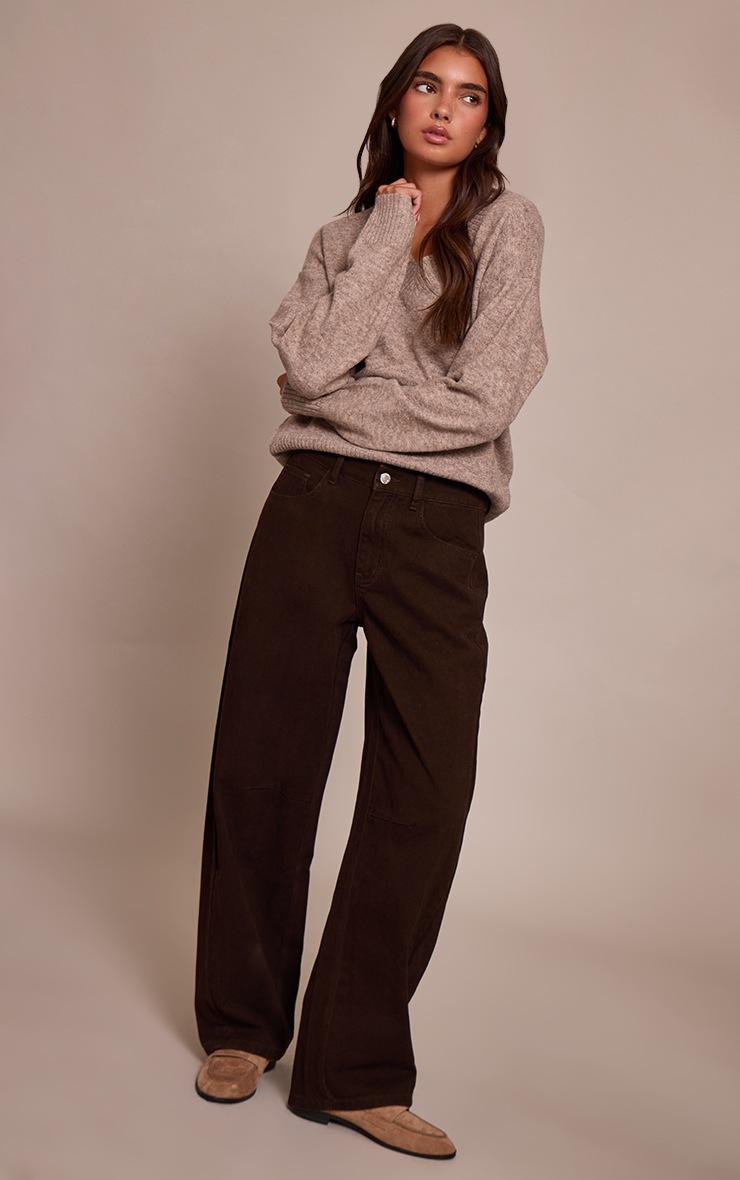 Pretty Little Thing Chocolate Seam Detail Low Rise Barrel Jeans