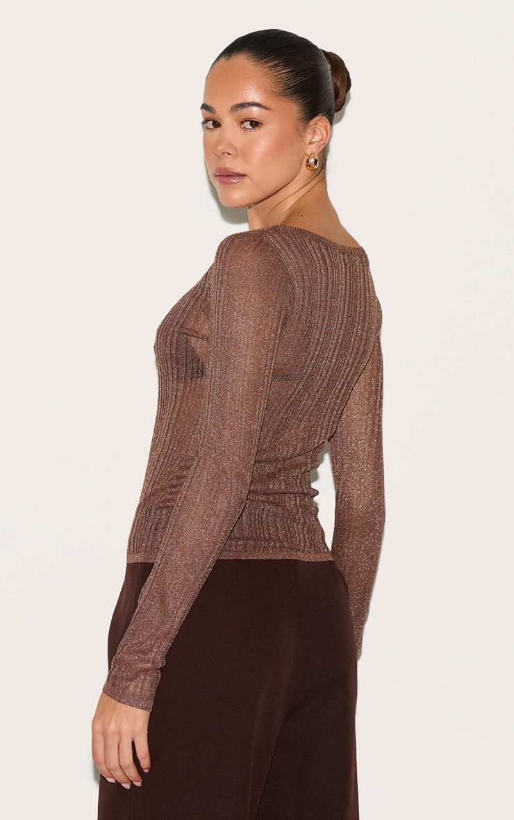 Pretty Little Thing Chocolate Sheer Knit Long Sleeve Boat Neck Top