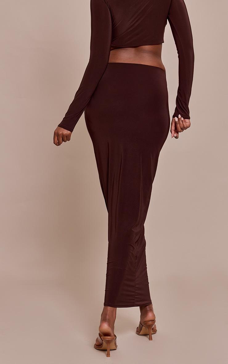 Pretty Little Thing Chocolate Slinky Cut Out Twist Detail Trim Mid Rise Maxi Skirt