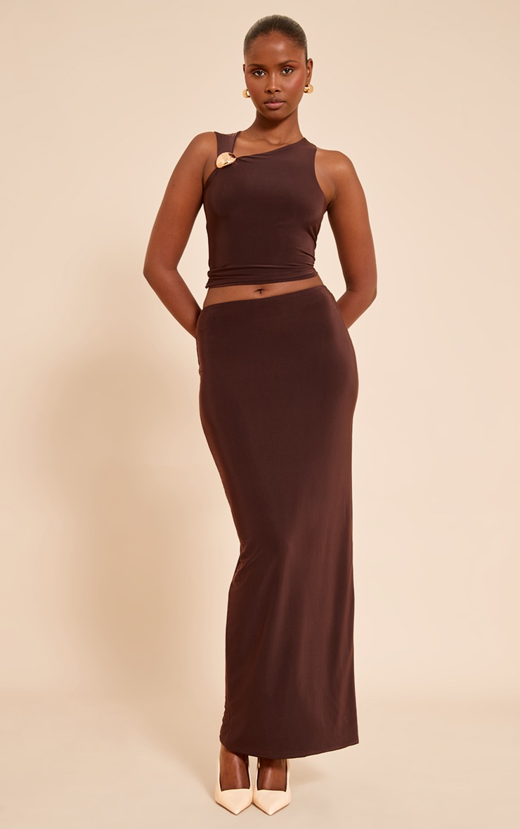 Pretty Little Thing Chocolate Slinky Low Waist Maxi Skirt