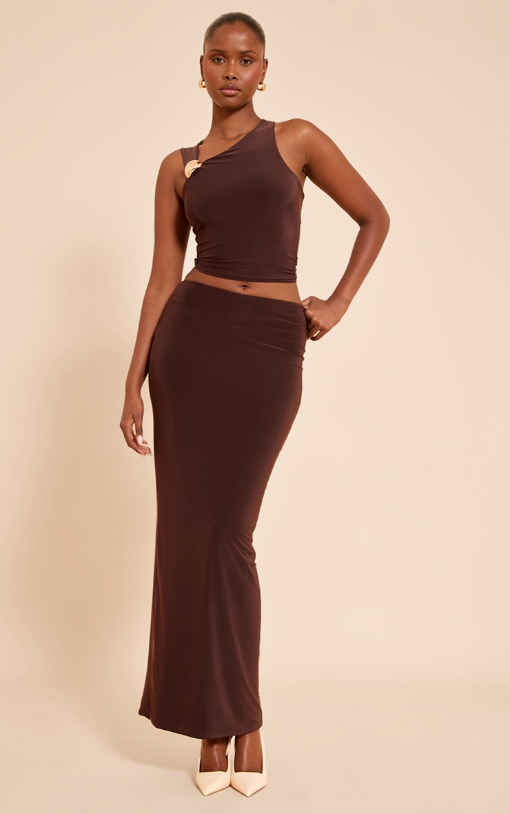 Pretty Little Thing Chocolate Slinky Low Waist Maxi Skirt