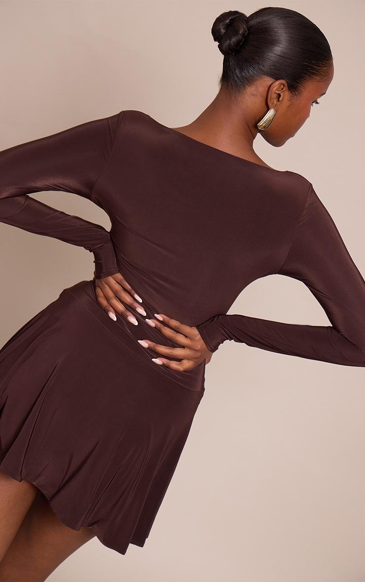 Pretty Little Thing Chocolate Slinky Trim Belt Detail Mini Shift Dress