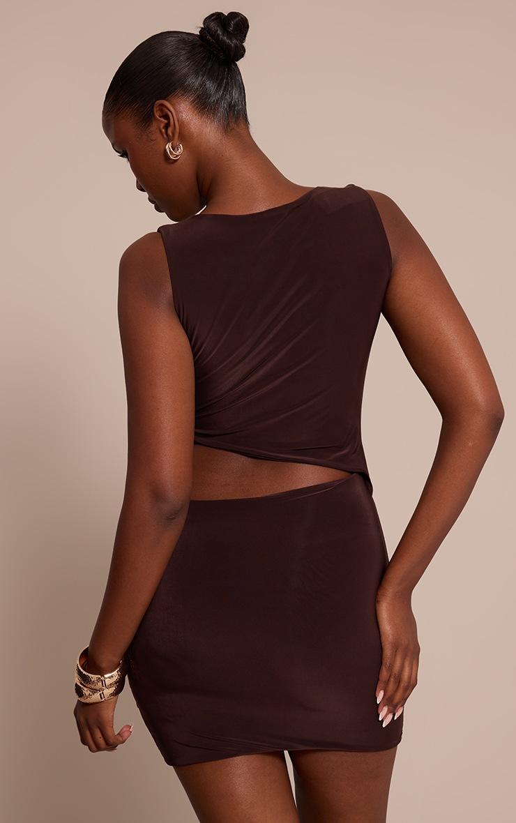 Pretty Little Thing Chocolate Slinky Trim Detail Cut Out Mini Dress